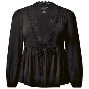 TORRID Super Soft Rib V-Neck Lace Trim Tie‎ Front Long Sleeve Top NWT